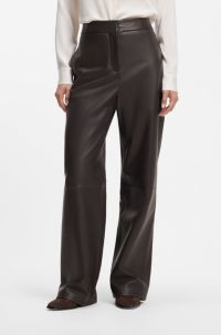 Leren broek met wijde pijpen en zijzakken, Donkerbruin