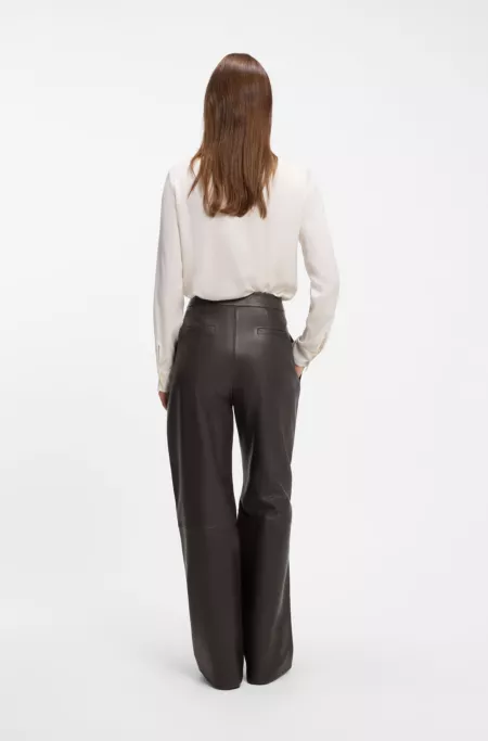 Pantalon large en cuir avec poches latérales