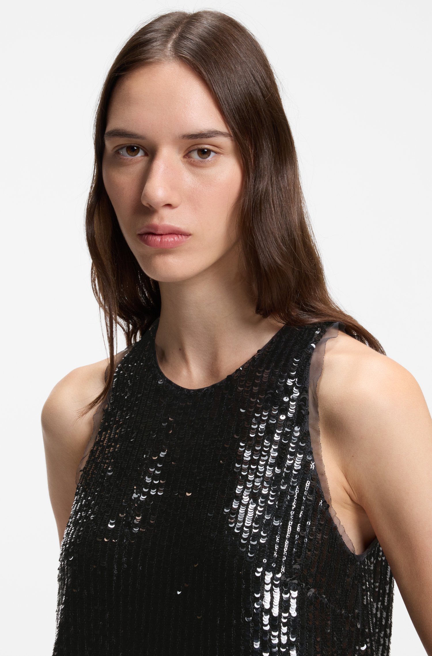 Boss Sequin-covered mini dress with sheer trims klänningar dam – bild 3