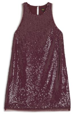 Minivestito ricoperto di paillettes con finiture trasparenti, Rosso