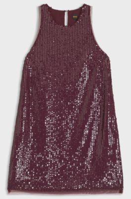 Paillettenbesetztes Minikleid mit transparenten Details, Rot