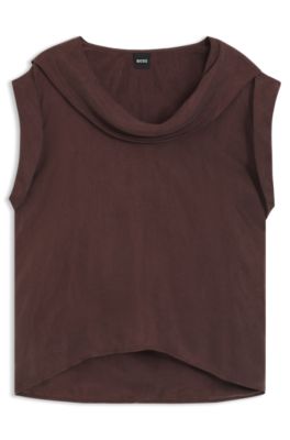 Regular-fit blouse with cowl neckline, Dark Brown
