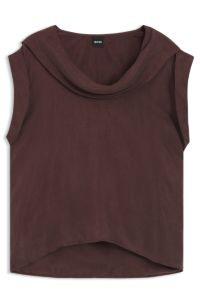 Regular-fit blouse with cowl neckline, Dark Brown