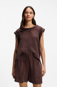 Regular-fit blouse with cowl neckline, Dark Brown