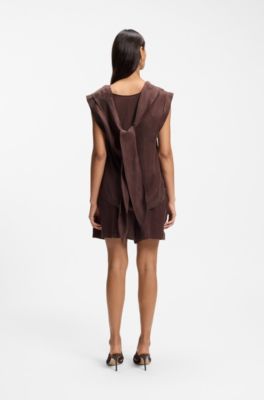 Regular-fit blouse with cowl neckline, Dark Brown