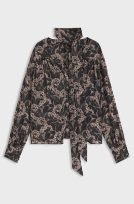 Tailored blouse with metallic thread print, Patterned