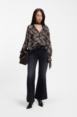 Tailored blouse with metallic thread print, Patterned