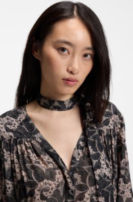 Tailored blouse with metallic thread print, Patterned