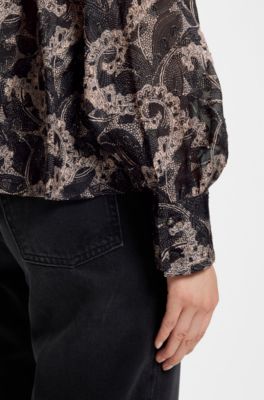 Tailored blouse with metallic thread print, Patterned