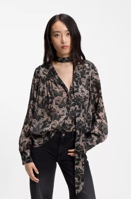 Tailored blouse with metallic thread print