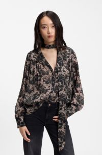 Tailored blouse with metallic thread print, Patterned