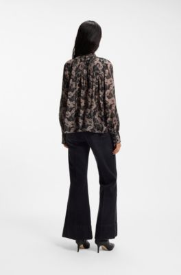 Tailored blouse with metallic thread print, Patterned