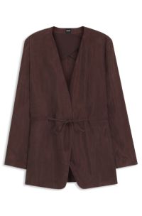 Regular-fit collarless jacket with drawstring waist, Dark Brown
