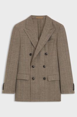 Regular-fit jacket in silk and virgin wool, Brown