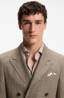 Regular-fit jacket in silk and virgin wool, Brown