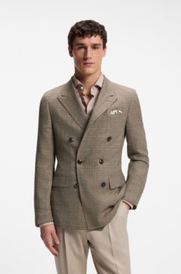Regular-fit jacket in silk and virgin wool, Brown