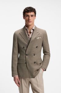 Regular-fit jacket in silk and virgin wool, Brown