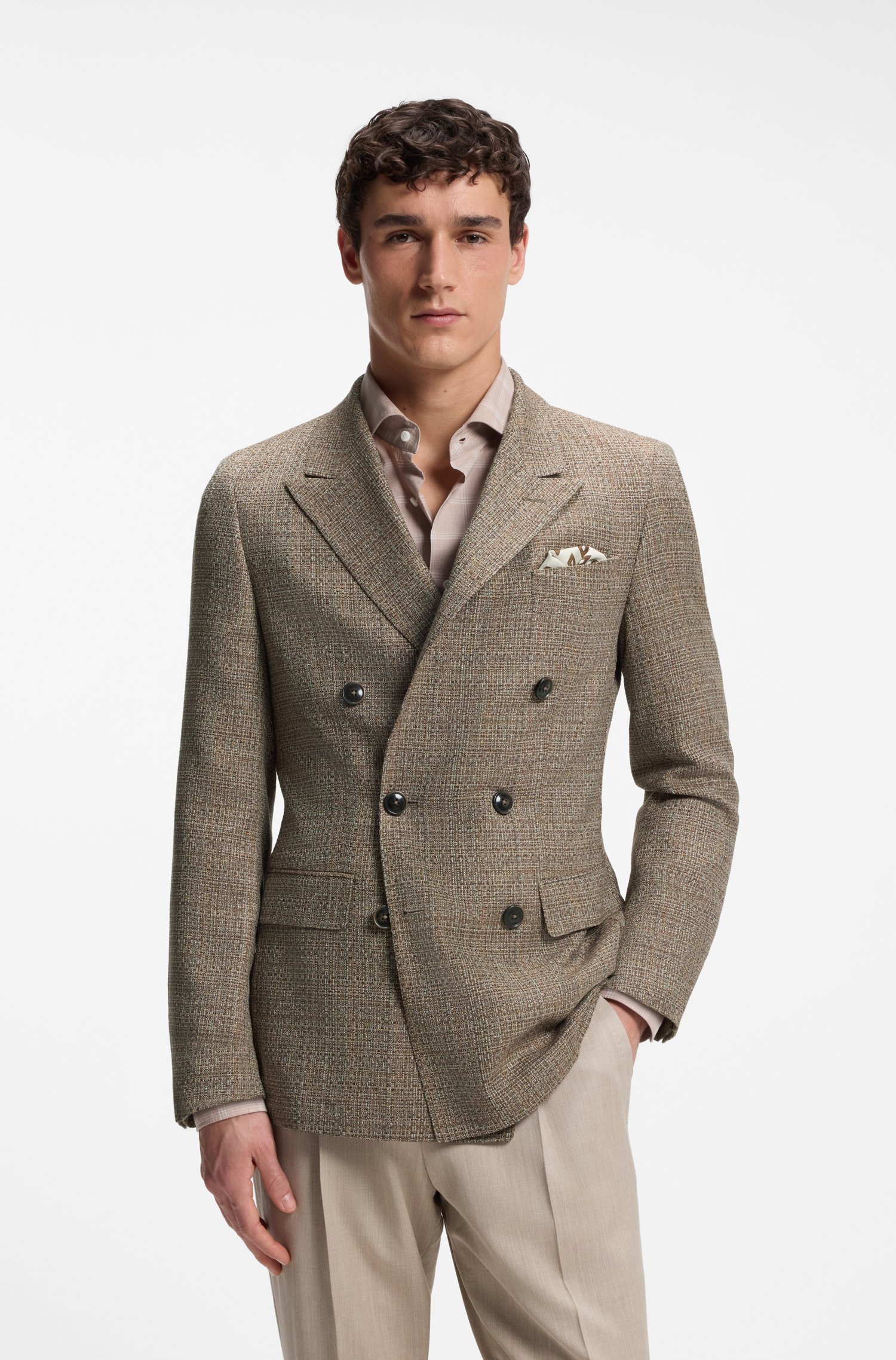 Boss Regular-fit jacket in silk and virgin wool jackor herr