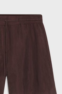Regular-fit shorts in canvas with drawstring waist, Dark Brown