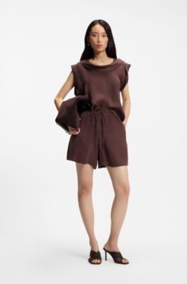 Regular-fit shorts in canvas with drawstring waist, Dark Brown