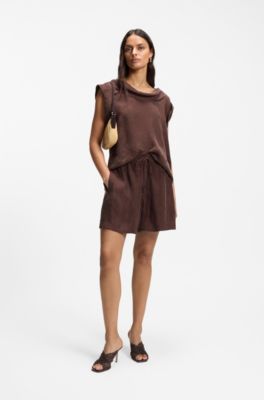 Regular-fit shorts in canvas with drawstring waist, Dark Brown