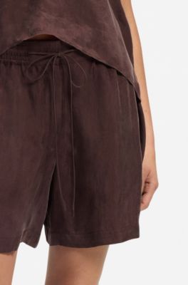 Shorts regular fit in tela con coulisse in vita, Marrone scuro