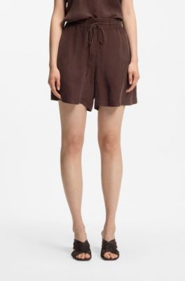 Regular-fit shorts in canvas with drawstring waist, Dark Brown