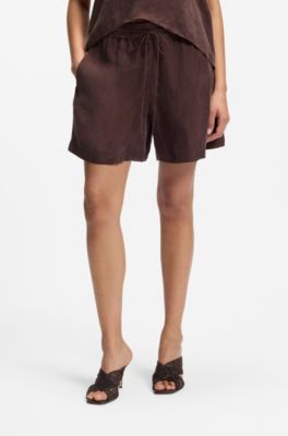 Shorts regular fit in tela con coulisse in vita, Marrone scuro