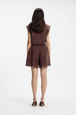 Regular-fit shorts in canvas with drawstring waist, Dark Brown