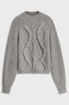 Cable-knit sweater in moulin&eacute; virgin wool, Grey