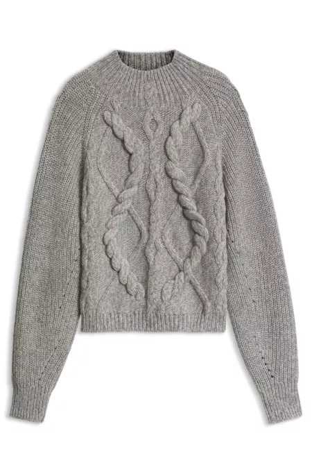 Pull à maille torsadée en laine vierge moulinée