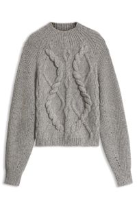 Cable-knit sweater in moulin&eacute; virgin wool, Grey