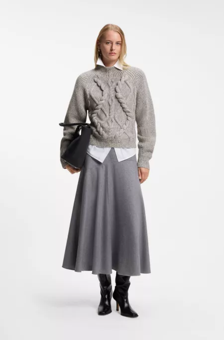 Cable-knit sweater in mouliné virgin wool