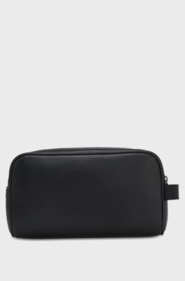 Grained faux-leather washbag with logo lettering, Black