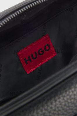 Grained faux-leather washbag with logo lettering, Black