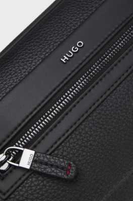 Grained faux-leather washbag with logo lettering, Black