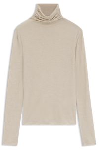 Draped chimney-neck top in a wool blend, Light Beige