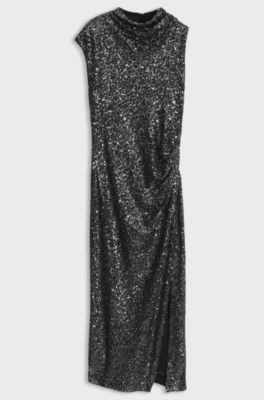Asymmetric sequinned dress, Light Grey