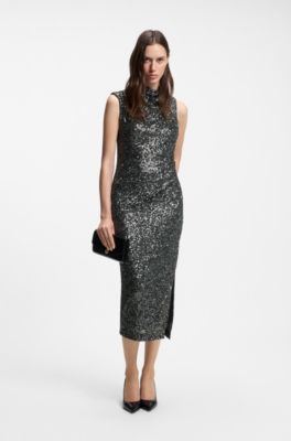 Asymmetric sequinned dress, Light Grey