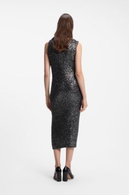 Asymmetric sequinned dress, Light Grey