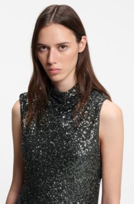 Asymmetric sequinned dress, Light Grey