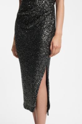 Asymmetric sequinned dress, Light Grey