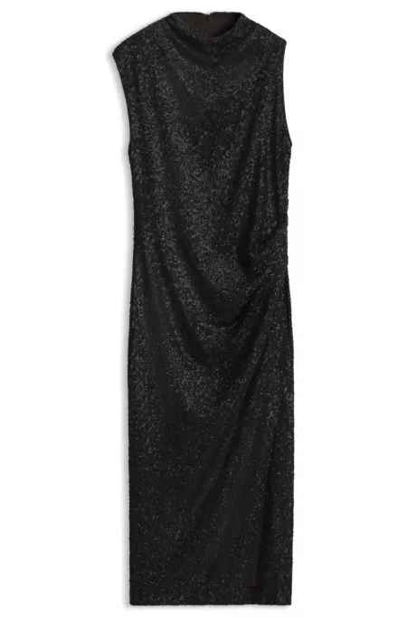 Stand-collar maxi dress in draped jersey