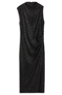 Maxi-jurk van jersey met wikkellook en opstaande kraag, Bruin