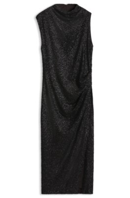 Stand-collar maxi dress in draped jersey