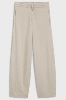 Relaxed-fit barrel-leg trousers in melange jersey, Light Beige