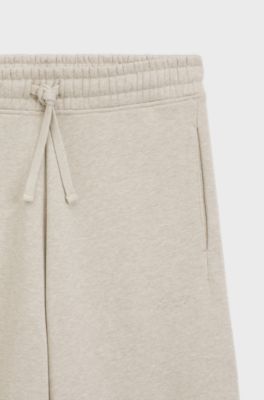 Relaxed-fit barrel-leg trousers in melange jersey, Light Beige