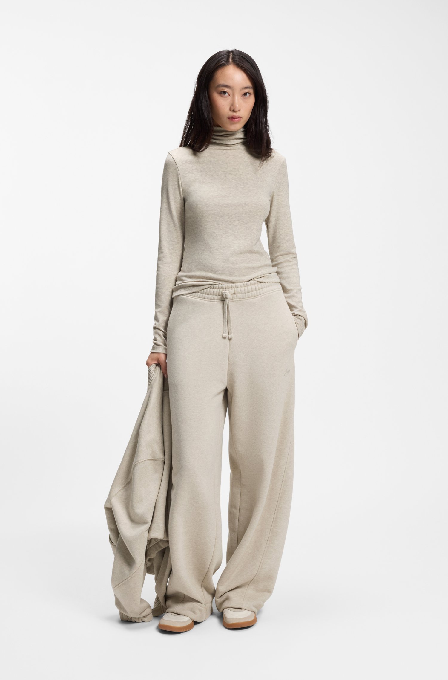 Boss Relaxed-fit barrel-leg trousers in melange jersey byxor dam – bild 2