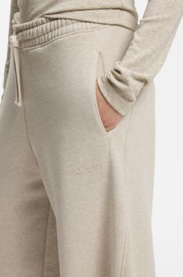 Relaxed-fit barrel-leg trousers in melange jersey, Light Beige
