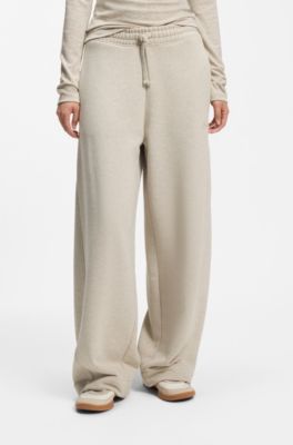 Relaxed-fit barrel-leg trousers in melange jersey, Light Beige